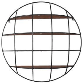 Čierny kovový guľatý nástenný stojan s drevenými poličkami - 91 * 20 cm