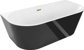Mexen Oval, voľne stojaca nástenná vaňa 180 x 80 cm, biela-čierna, zlatý lesklý prepad, 52671808075-50