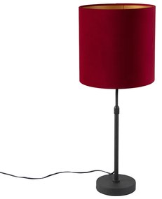Stolná lampa čierna s červeným zamatovým tienidlom so zlatom 25 cm - Parte