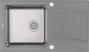 Deante Prime, granitovo-nerezový drez 860x500x220 mm, 3,5" + priestorovo úsporný sifón, 1-komorový, šedá metalíza, ZSR_S113