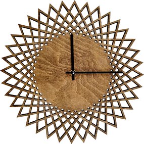 AMADEA Drevené hodiny nástenné v tvare slnka tmavé, masívne drevo, priemer 30 cm