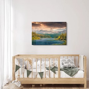 Obraz horskej rieky a hôr (90x60 cm)