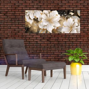 Obraz - Kvety v zlate (120x50 cm)