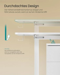 Výškovo nastaviteľný elektrický stôl, 60 x 140 x 72–120 cm, biely