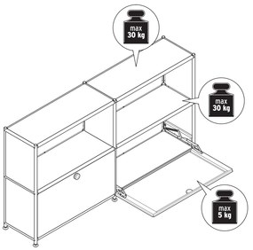 Kovový regál »CN3 Slim Line« s 2 nastaviteľnými výklopnými priečinkami, biely