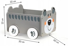 Detský drevený vozík na hračky – medvedík | sivý