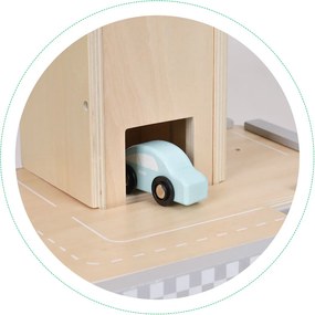 Drevená 3-poschodová garáž s výťahom, autíčka a vrtuľník ECOTOYS pre deti 3+