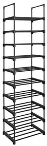 Stohovateľný regál na topánky TUBE, 10 políc, 45x30x174cm, čierna SongmicsHome