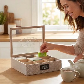 Zeller Present Drevená krabička na čaj - TIME FOR TEA, 9 priehradiek