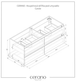 CERANO - Kúpeľňová skrinka Carole + keramické dvojumývadlo Todo - čierna matná - 120x49,8x46 cm