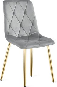 Sada štyroch jedálenských stoličiek LIBRA zamatové, svetlosivé / zlaté nohy (4 ks)