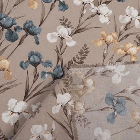 Biante Bavlnený záves Sandra SA-637 Modro-béžovo-biele kosatce na sivobéžovom 150x150 cm