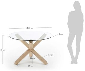 Dubový jedálenský stôl se skleněnou doskou Kave Home Nori, ø 120 cm
