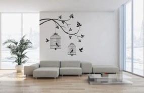Nálepka na stenu do interiéru s motívom vtáčikov v klietke