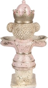 Béžovo-ružová dekorácia medvedík držiaci podnos - 14*13*24 cm
