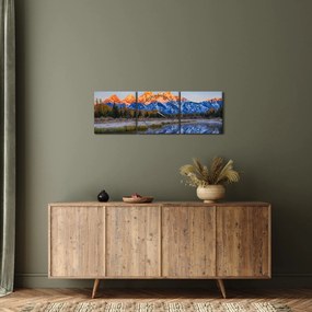 Obraz zasnežených horských štítov (s hodinami) (90x30 cm)