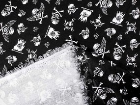 Biante Detský bavlnený záves Sandra SA-104 Biele pirátske lebky na čiernom 150x250 cm