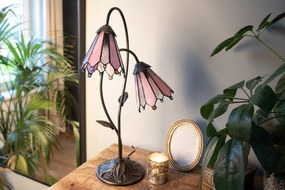 Stolná lampa Tiffany Flowerbell pink - 35*18*61 cm E14/max 2*25W