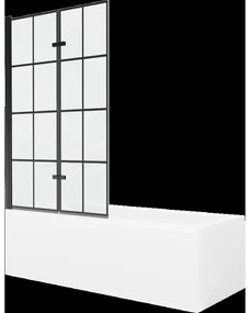 Mexen Cubik obdĺžniková vaňa 160 x 70 cm s obkladom a 2-krídlovou zástenou 100 cm, Čierny vzor - 550316070X9210027077