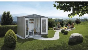 Plechový záhradný domček Biohort Europa 3 veľ. 224x152 cm strieborný metalický