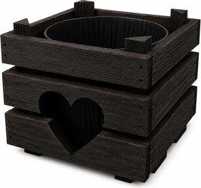AMADEA Drevený obal na kvetináč so srdcom tmavý, 17x17x15cm Český výrobok