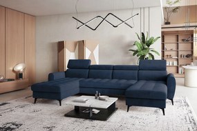 Pohodlná rohová sedačka Bjorn U s vysokými nohami a funkciou každodenného spania