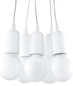 Závesné svietidlo Diego 5, biele telo svietidla