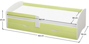 Jednolôžková posteľ 80 cm Carecen (zelená + biela) (s roštom) (s úl. priestorom). Vlastná spoľahlivá doprava až k Vám domov. 1116282