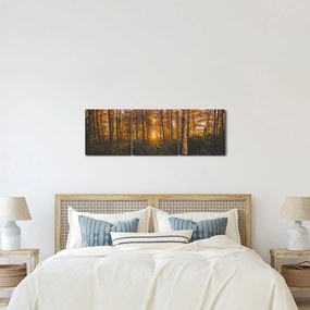 Obraz jesenného lesa (s hodinami) (90x30 cm)