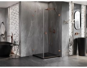 Mexen Lunar-B, pravostranný výklopný sprchový kút 80 x 80 cm, 8mm číre sklo, profil medená matná, 832-080-080-65-00-P