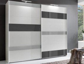 Šatníková skriňa Monaco, 225 cm, biela/sivé sklo