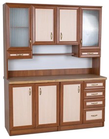 Kredenc Ramiak 160, orech ecco/akacia (sklo hranaté, úchyt u13 zlato, doska dub lancelot)