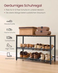 VASAGLE stojan na topánky 8x75x53cm, hnedý–tintový čierny