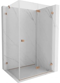 Mexen Lunar-F, sklápací sprchový kút pravý 75 x 70 cm, 8mm číre sklo, profil medená matná, 836-075-070-65-00-P
