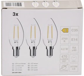 LED žiarovka C35 E14 / 4,2 W ( 40 W ) 470 lm 2700 K číra bal. - 3 ks