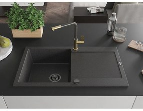 Mexen Leo, 1-komorový granitový drez 900x500x190 mm a drezová batéria Flora, čierna škvrnitá, 6501-76-670401-75-B