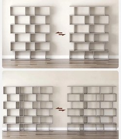 Knižnica, voľne stojaca dekoratívna polica so 6 úrovňami, greige sivá