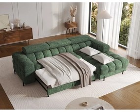 Zelená rozkladacia/s úložným priestorom rohová pohovka z textílie buklé (pravý roh/s leňoškou) Felro – ELTAP