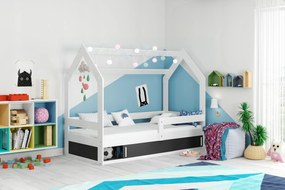 BMS Group Domček detská posteľ Biela 80x160 s grafitová zásuvkou
