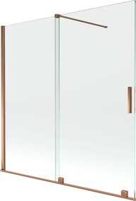 Mexen Velar, 2-krídlová posuvná vaňová zástena 160 x 150 cm, 8mm číre sklo, ružové zlato, 896-160-000-01-60