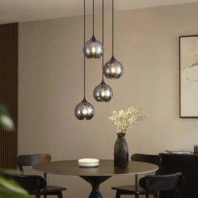 Art Deco závesná lampa čierna s dymovým sklom 4-svetlá - Wallace