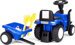 MULTISTORE Jazdík traktor New Holland s odpojiteľnou príveskou, interaktívny volant, modrý