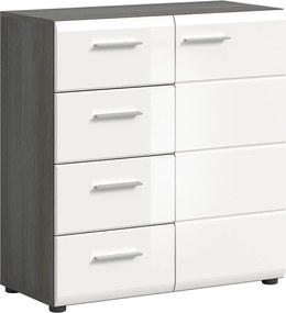 Komoda so zásuvkami Salsa, 80 cm, šedý dub/biela lesk