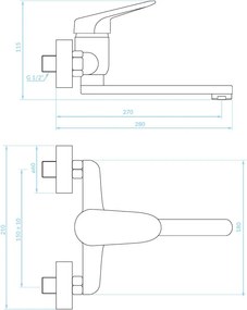 Kuchinox Oris, nástenná umývadlová batéria, chrómová, LAV-BQO_080D