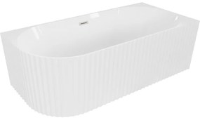 Mexen Gia, voľne stojaca rohová vaňa, drážkovaná, pravá, 150 x 75 cm, biela lesklá, brúsená oceľ, 52701507500P-97