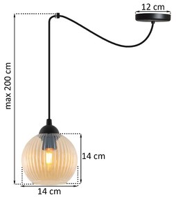 Závesné svietidlo Riffle Round Spider, 1x medové sklenené tienidlo