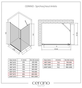 Cerano Antelo, 1-krídlový sprchovací kút 80(dvere) x 90(stena) x 190 cm, 6mm číre sklo, chrómový profil,