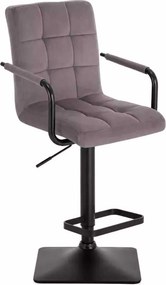 LuxuryForm DESIGN Barová stolička VERONA BLACK VELUR na čiernej hranatej podstave - tmavosivá
