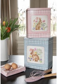 2ks károvaný plechový úložný box s zajačikmi - 21*15*25 / 18*13*22 cm