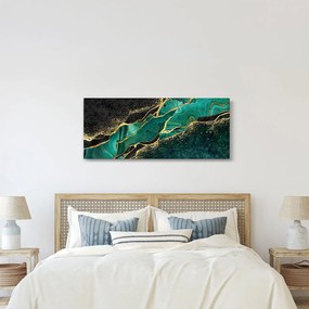Obraz - Petrolejovo-zlaté mramorovanie (120x50 cm)